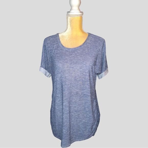 Loveappella denim color stretchy top with ruched sides - Picture 1 of 7